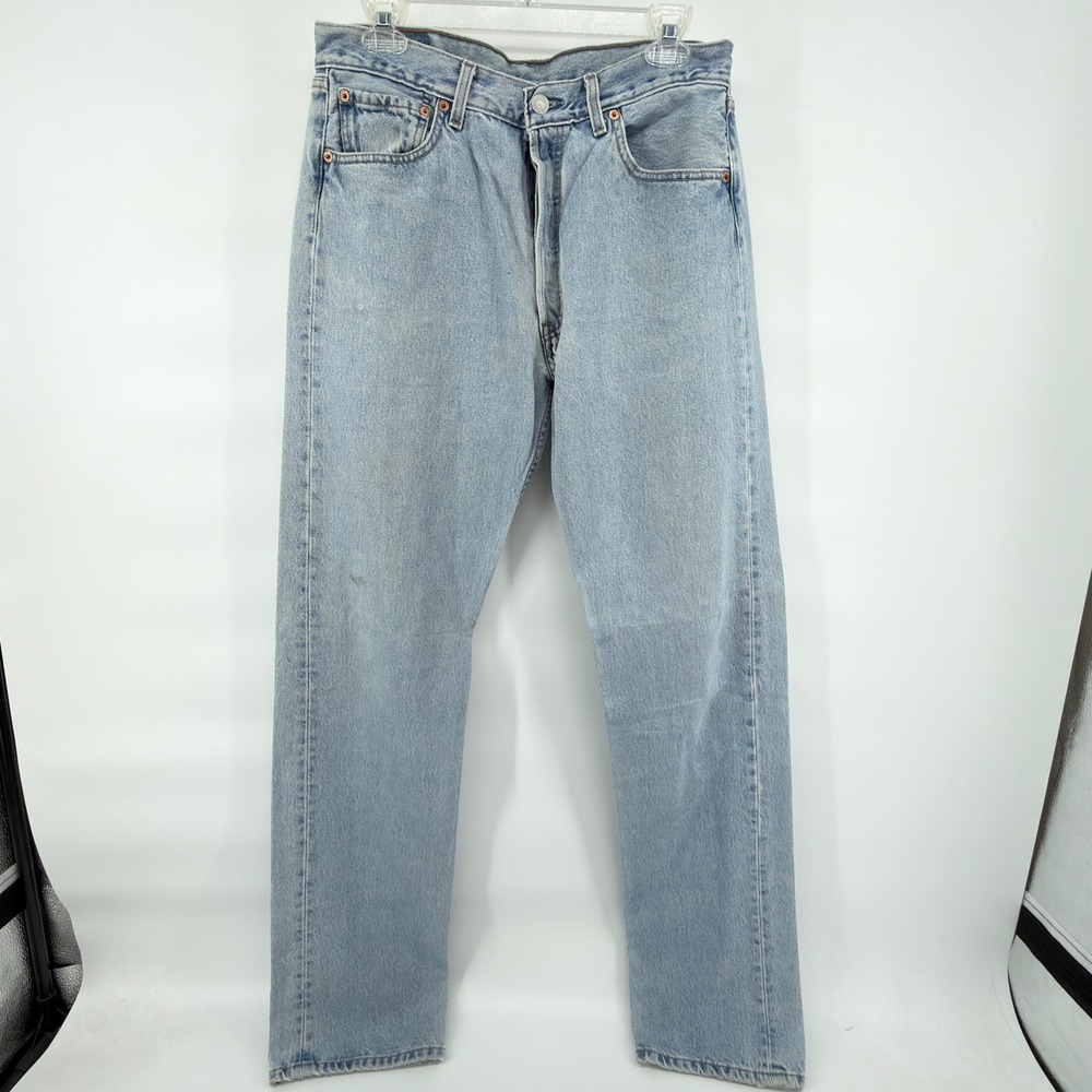 Vintage 90s Levis 501 Light Wash Jeans W34 L36 Made in Mexico Straight Leg Denim